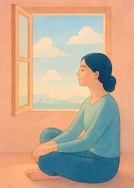 Woman Meditating by Open Window