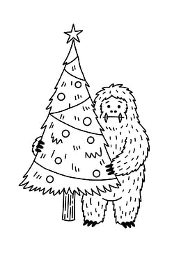 Yeti with Christmas Tree Illustration
