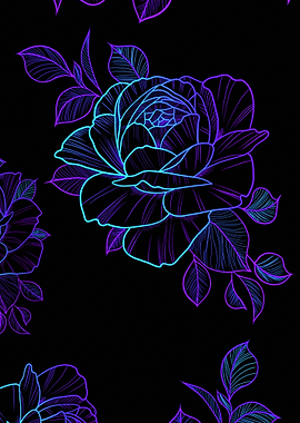 Neon Rose Floral Pattern