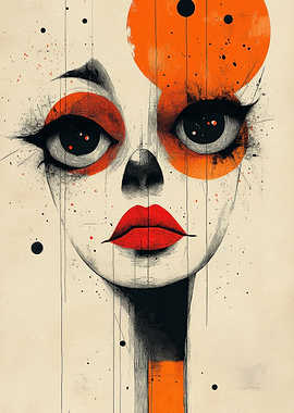 Abstract Portrait with Orange Accents