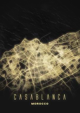 Casablanca, Morocco - Glowing City Street Map Poster