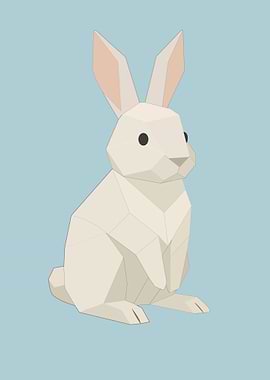 Low Poly White Rabbit Illustration