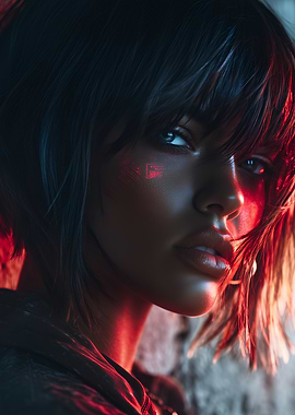Cyberpunk Woman Portrait with Red Light