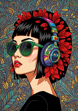 Stylish Woman with Headphones and Sunglasses