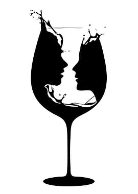 Wine Glass Silhouette with Faces