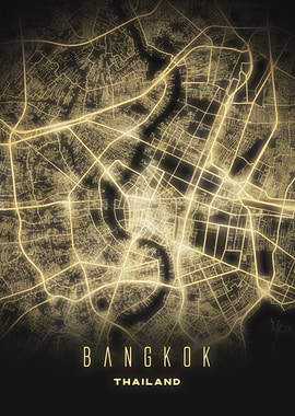 Bangkok, Thailand - Glowing City Streets Map