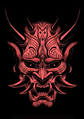 Red Oni Mask Illustration on Black