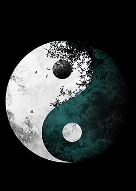 Yin Yang Symbol with Nature Elements