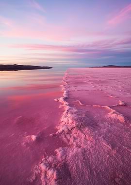 Pink Salt Lake Sunset Landscape