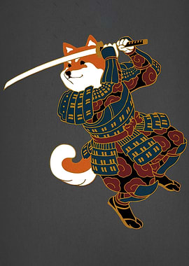 Shiba Inu Samurai Warrior Illustration