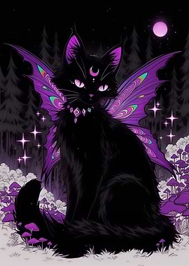 Celestial Black Cat Under the Moon