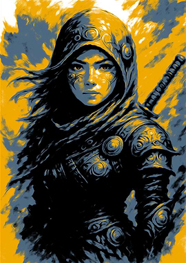 Hooded Warrior Woman with Sword