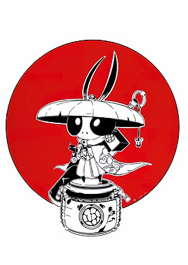 Cute Samurai Character on Drum