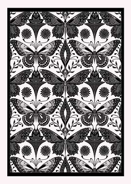 Monochrome Botanica – Black on White Butterflies & Matching Wall Set