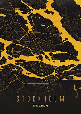 Stockholm, Sweden - Golden Minimalist City Map Print