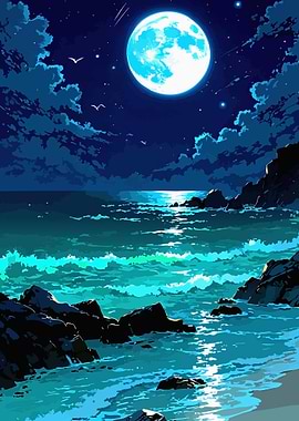 Moonlit Ocean Night
