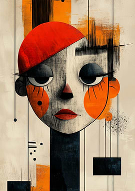 Abstract Portrait with Red Hat