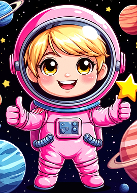 Cartoon Astronaut Girl Space
