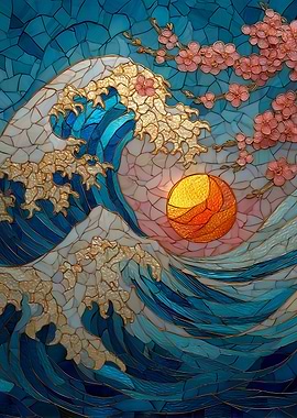 Mosaic Wave with Cherry Blossoms