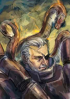 Man with Snakes Digital Art