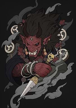 Red Oni with Dagger Illustration