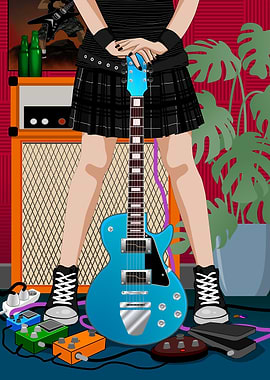 Rock Girl with Blue Guitar