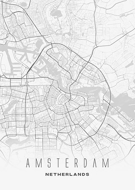 Amsterdam, Netherlands - Minimalist Canal City Map Art