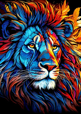 Colorful Lion Portrait