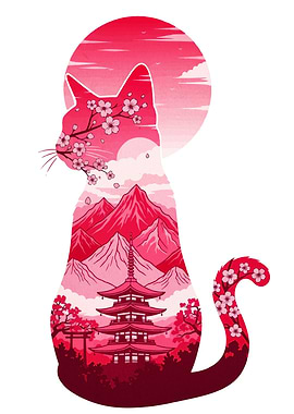 Japanese Cat Landscape