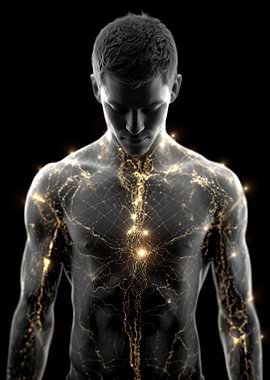 Human Body with Glowing Network