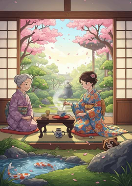 Japanese Tea Ceremony in Spring Garden