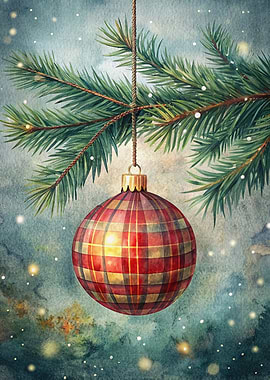 Plaid Christmas Ornament Watercolor
