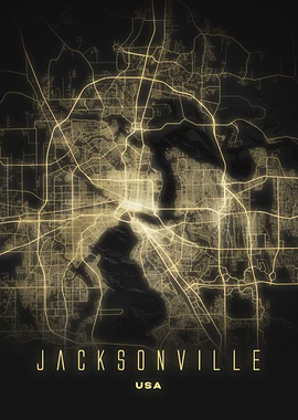 Jacksonville, USA - Radiant Night Streets City Poster