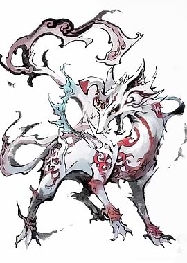 Mystical White Fox Creature Illustration