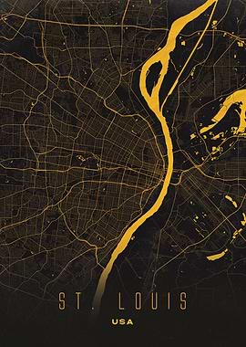 St. Louis, USA - Golden Riverfront City Map Poster