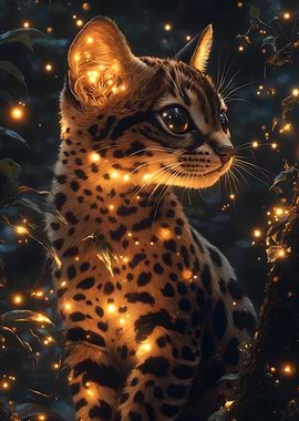 Spotted Cat with Magical Lights