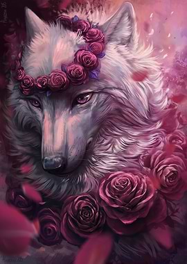 Wolf with Roses Digital Art