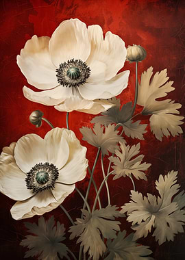 White Poppies on Red