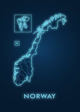 Neon Blue of Norway Map