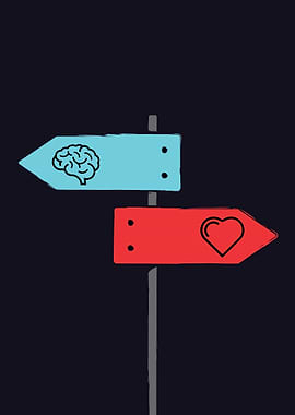 Brain vs Heart Signpost Illustration