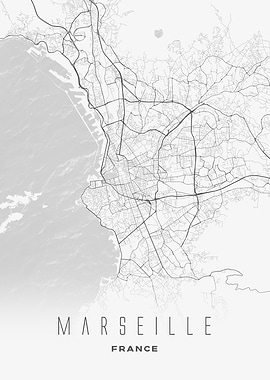 Marseille, France - Minimal City Map Print