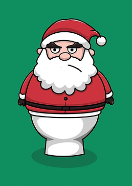 Grumpy Santa on Toilet Cartoon