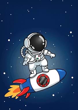 Astronaut Surfing Rocket Space