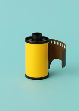 Yellow Film Roll on Blue Background - Pop Art