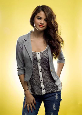 Selena Gomez Portrait on Yellow Background