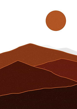 Minimalist Mountain Landscape with Sun
