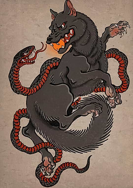 Wolf and Snake Tattoo Design