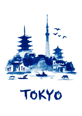 Tokyo Watercolor Skyline