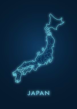 Neon blue map of Japan