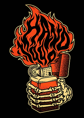 Flaming Lighter Held by Skeleton Hand